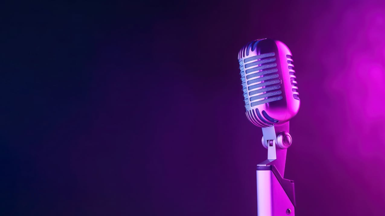 Studio Podcast Microphone on Gradient Neon Background